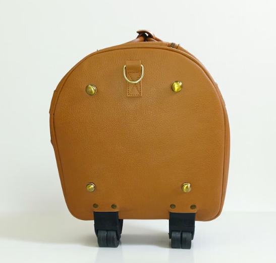 Genuine Leather Rolling Duffel Bag: 22" Dark Brown Travel Trolley