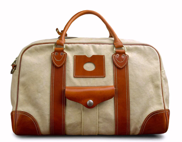 Large weekend travel bag in a combination of canvas and Italian leather