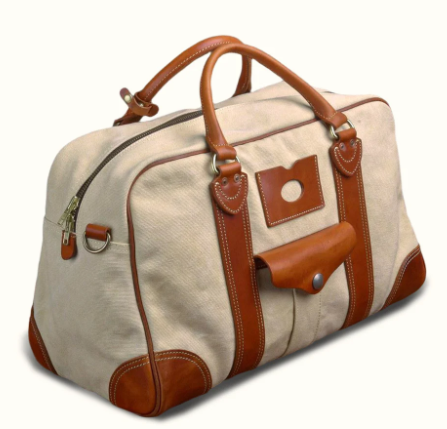 Large weekend travel bag in a combination of canvas and Italian leather