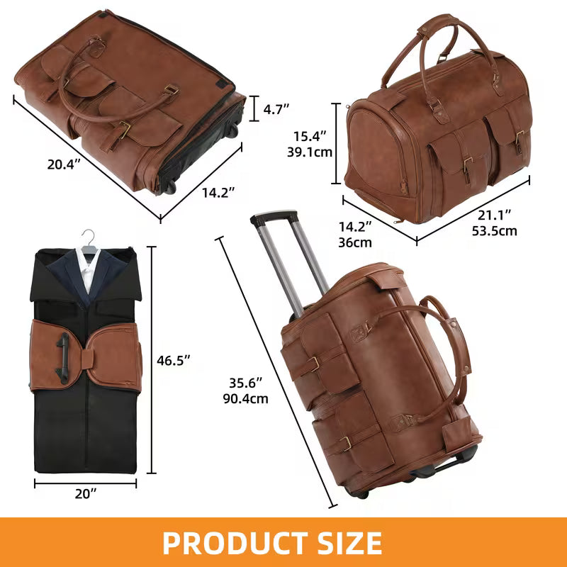 Rolling Suit Garment Bag – Brown, Wrinkle-Resistant, Wheeled Bag for Business Travel